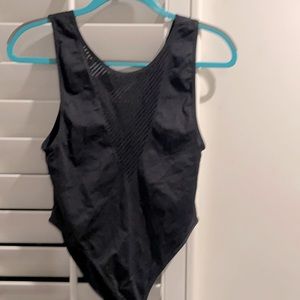 Black bodysuit with mesh V down front